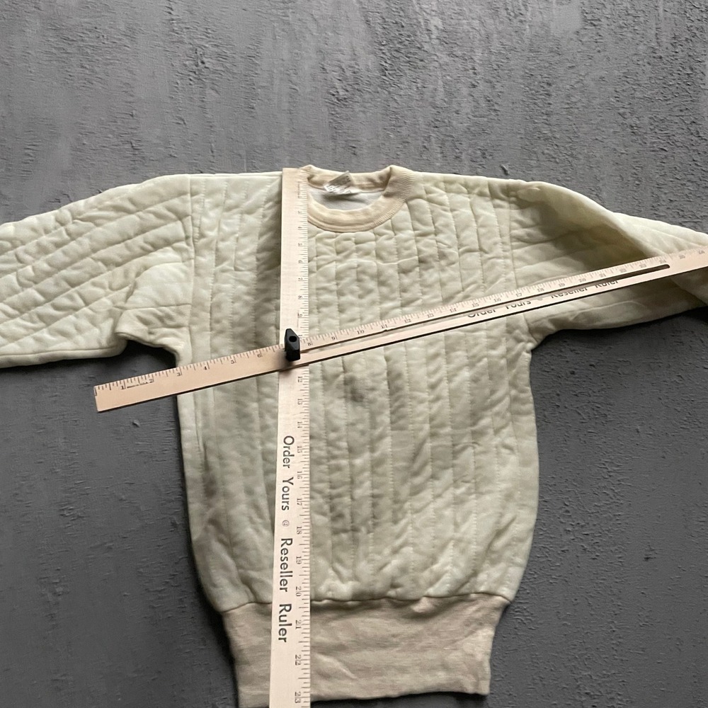 Vintage Quilted Insulated Thermal Sweatshirt Mens Medium Cream 80s Hollofil 808 - Picture 5 of 9